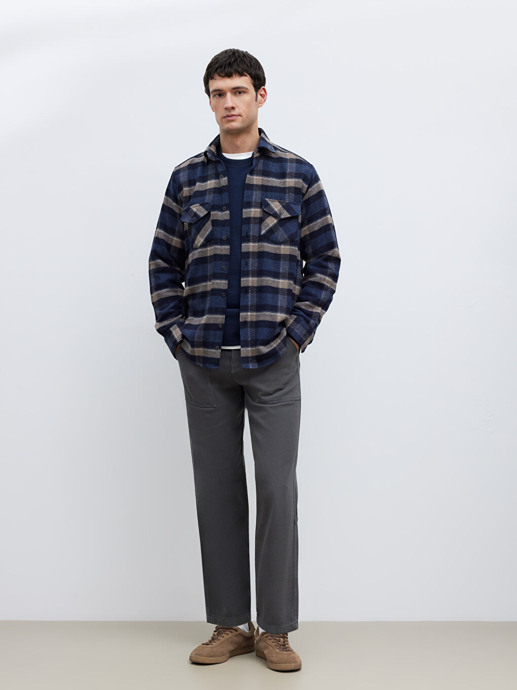 Lacivert Regular Fit Ekose Erkek Oduncu Gömlek	-1