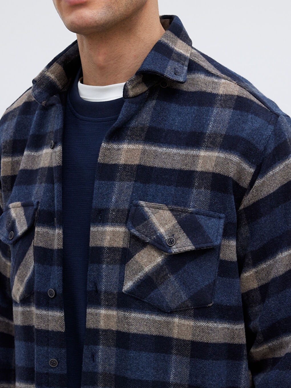 Lacivert Regular Fit Ekose Erkek Oduncu Gömlek	-2