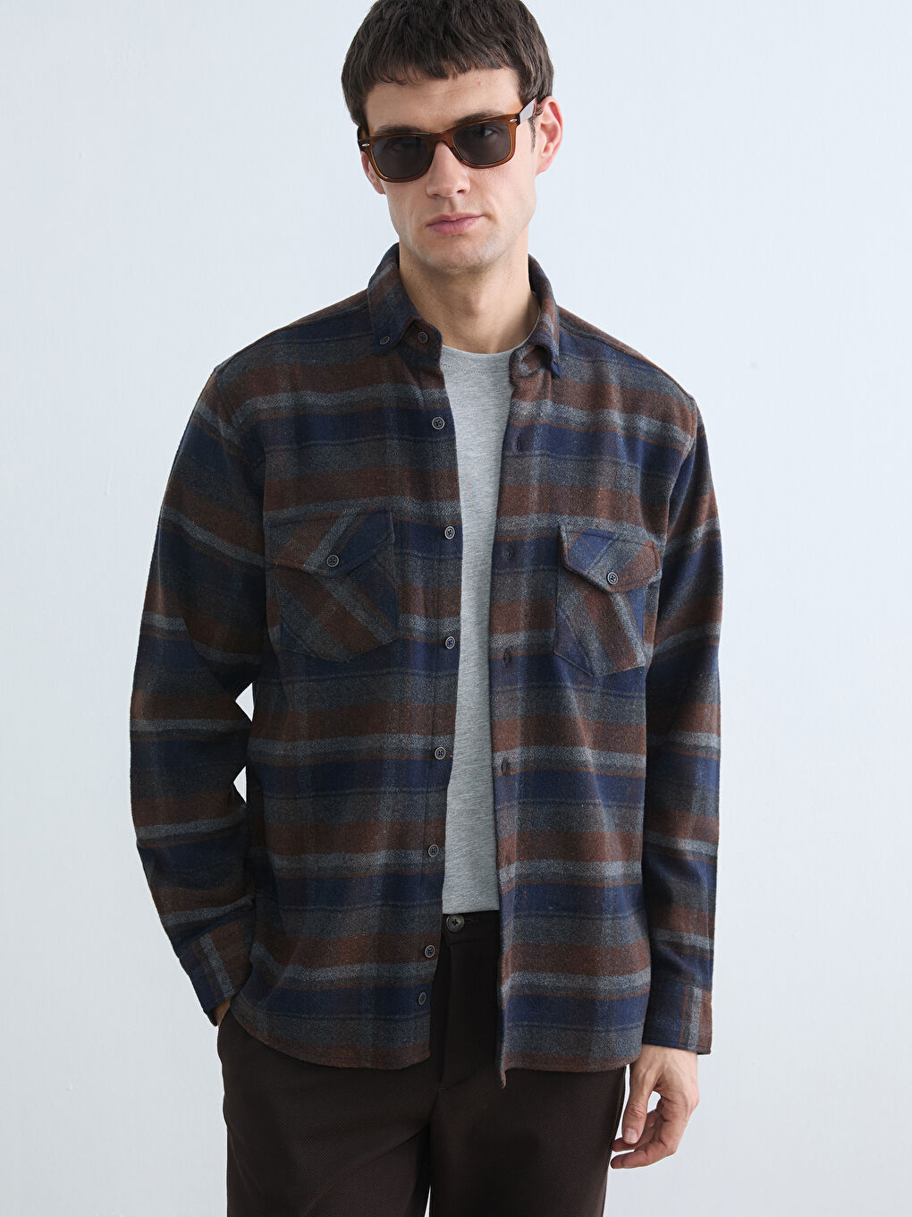 کراسی فلانێل قاوه‌یی پیاو