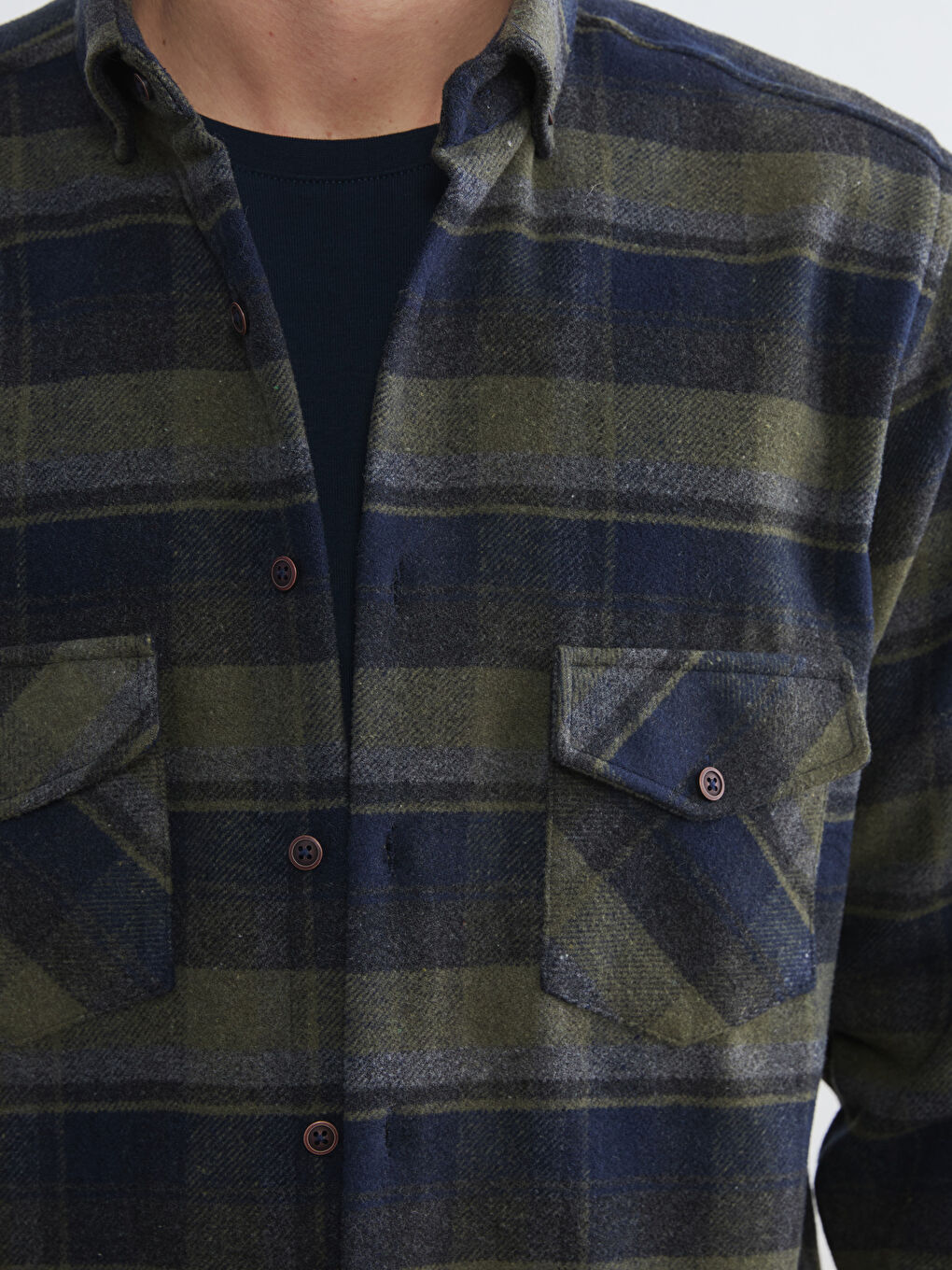 Haki Regular Fit Ekose Desenli Erkek Oduncu Gömlek-2