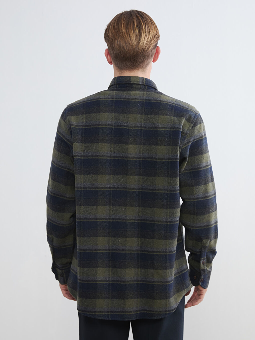 Haki Regular Fit Ekose Desenli Erkek Oduncu Gömlek-3