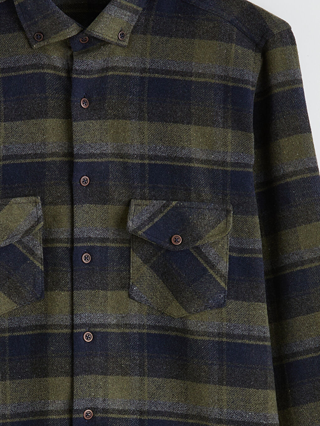 Haki Regular Fit Ekose Desenli Erkek Oduncu Gömlek-1