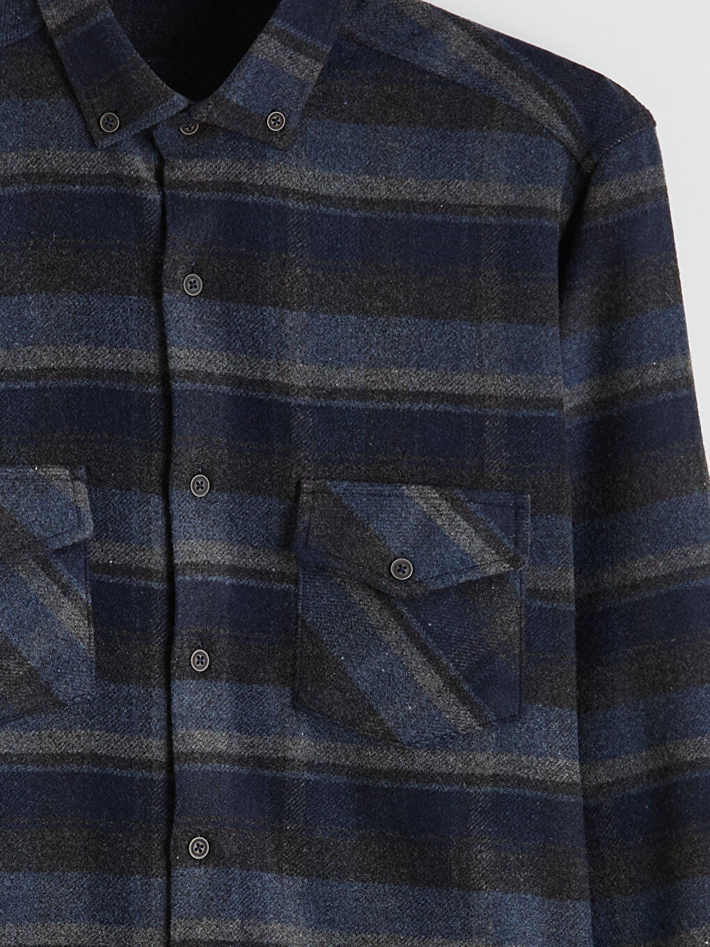 Lacivert Regular Fit Ekose Desenli Erkek Oduncu Gömlek-1