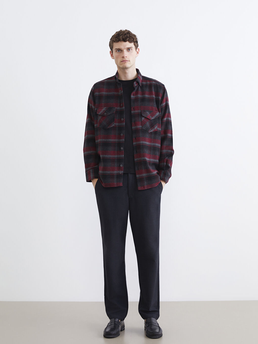 Bordo Regular Fit Ekose Desenli Erkek Oduncu Gömlek-1