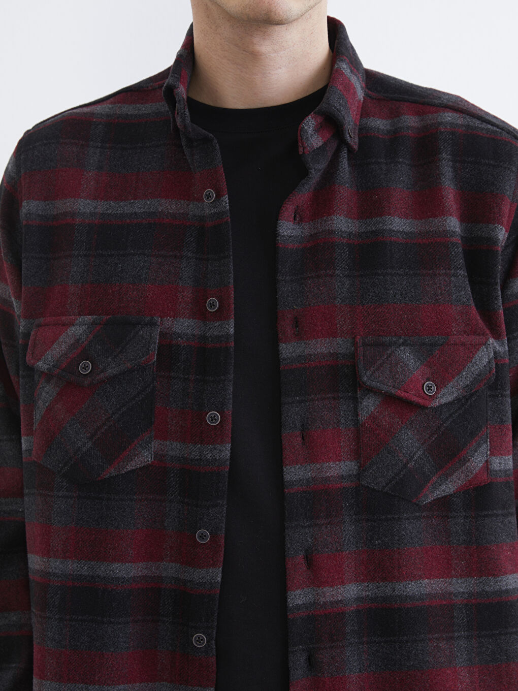 Bordo Regular Fit Ekose Desenli Erkek Oduncu Gömlek-2