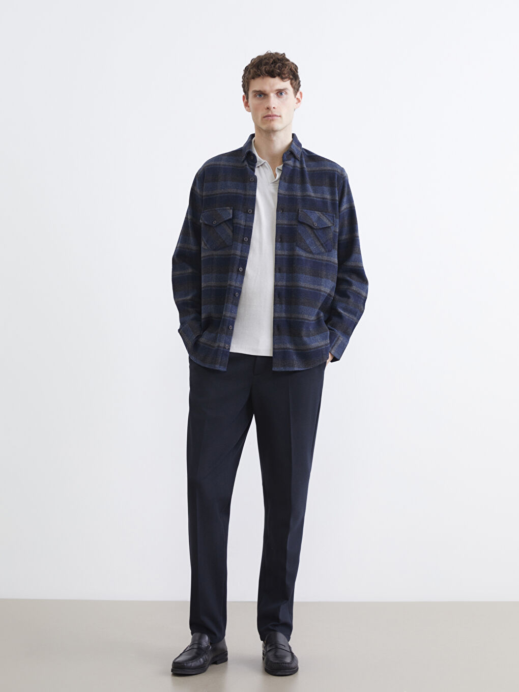 Lacivert Regular Fit Ekose Desenli Erkek Oduncu Gömlek-1