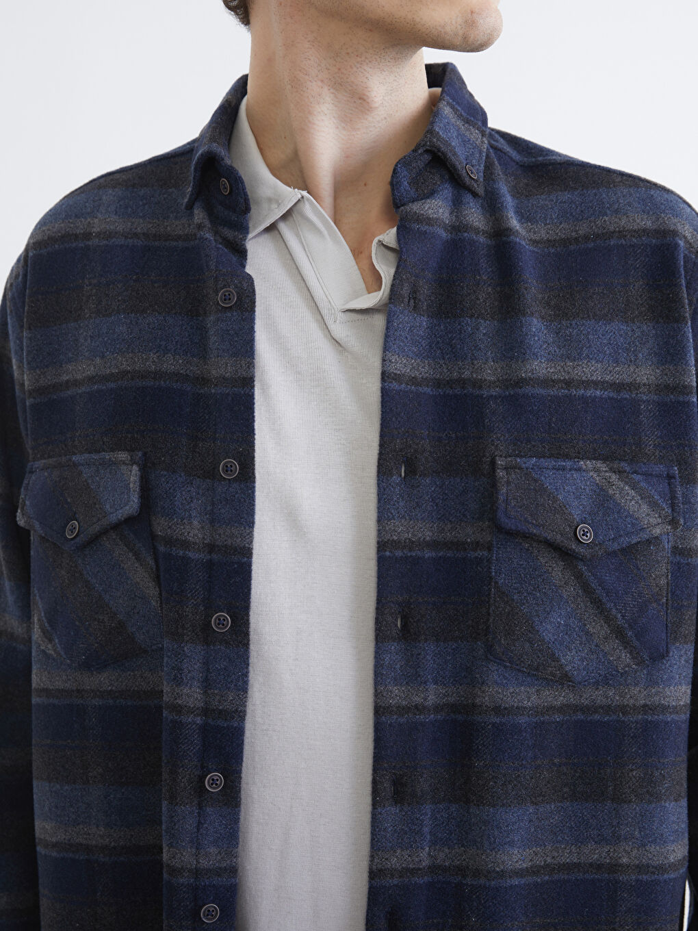 Lacivert Regular Fit Ekose Desenli Erkek Oduncu Gömlek-2