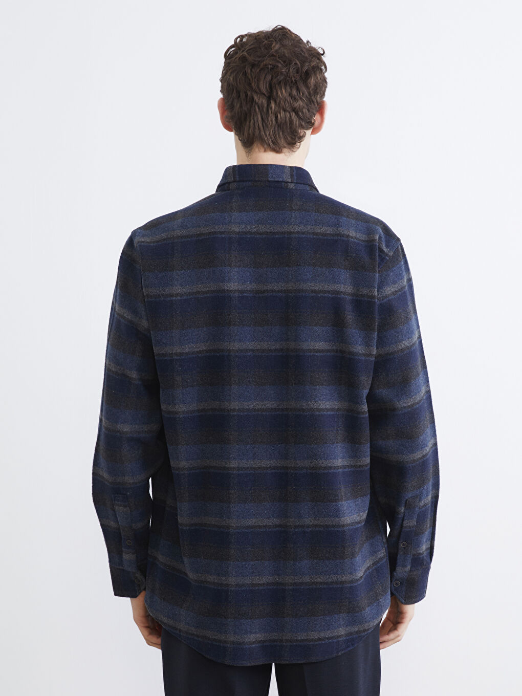 Lacivert Regular Fit Ekose Desenli Erkek Oduncu Gömlek-3