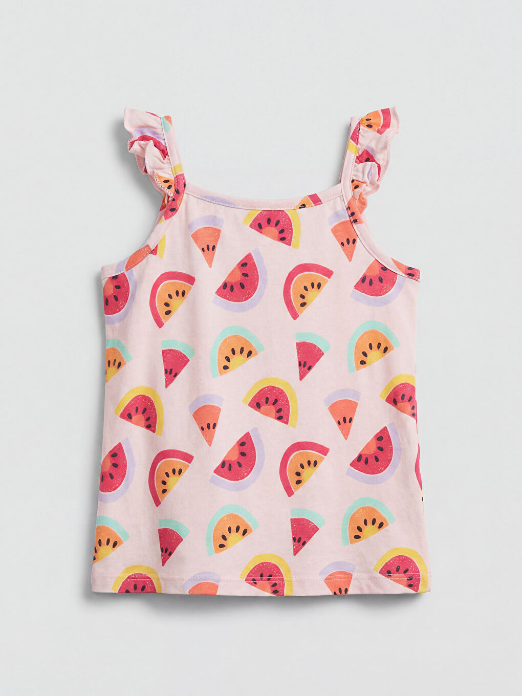 Pembe Kare Yaka Baskılı Kız Çocuk Atlet