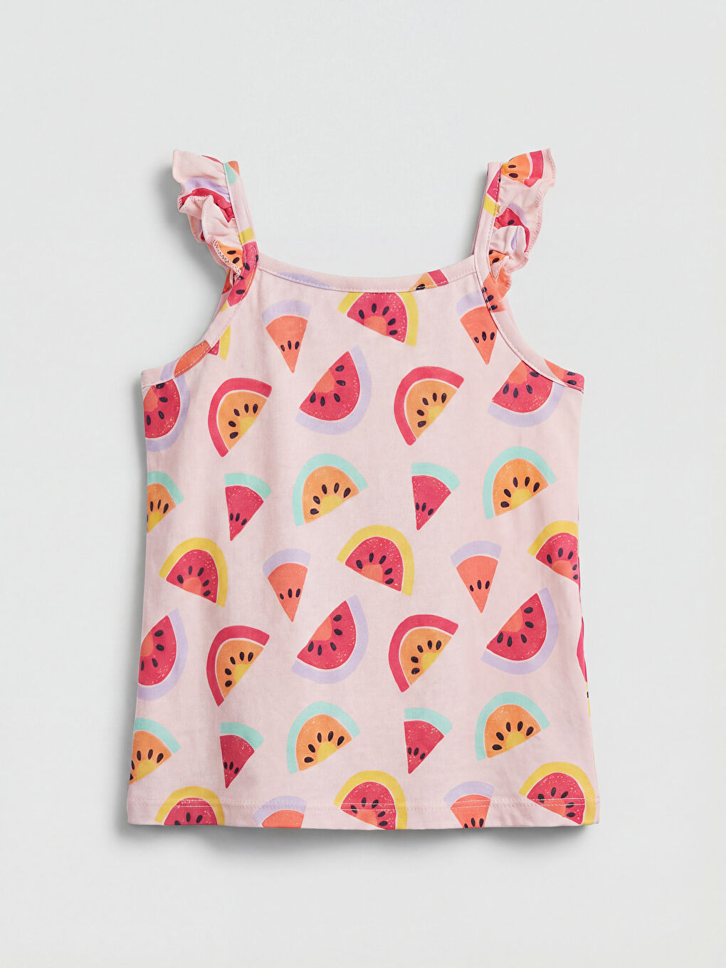 Pembe Kare Yaka Baskılı Kız Çocuk Atlet-1