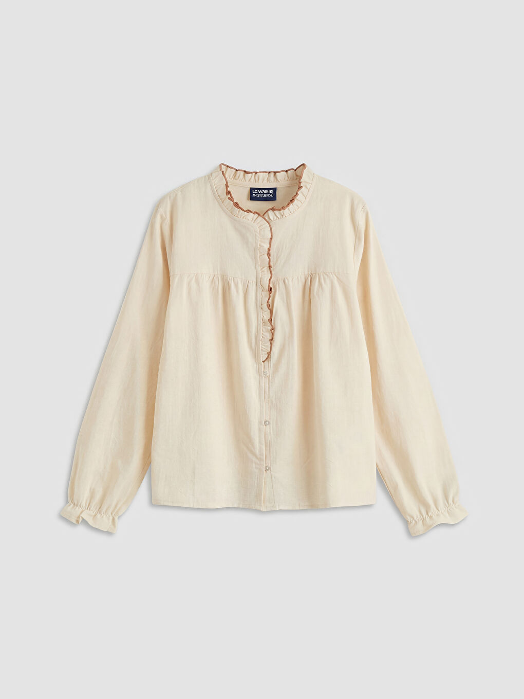 Ekru Fırfırlı Hakim Yaka Kız Çocuk Gömlek