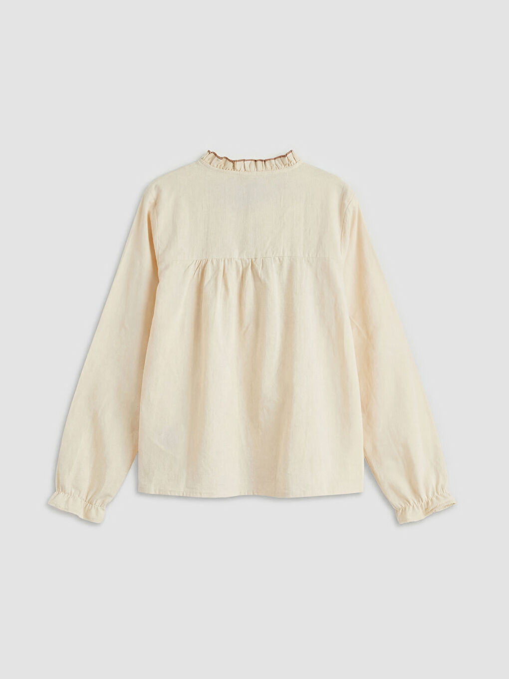 Ekru Fırfırlı Hakim Yaka Kız Çocuk Gömlek-1