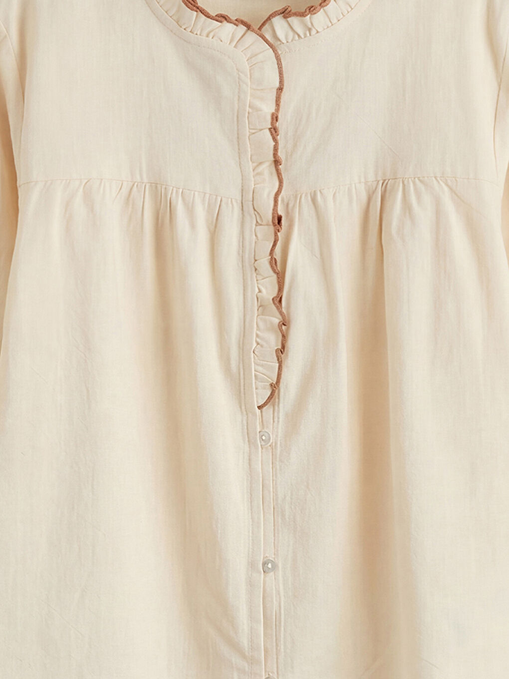 Ekru Fırfırlı Hakim Yaka Kız Çocuk Gömlek-2