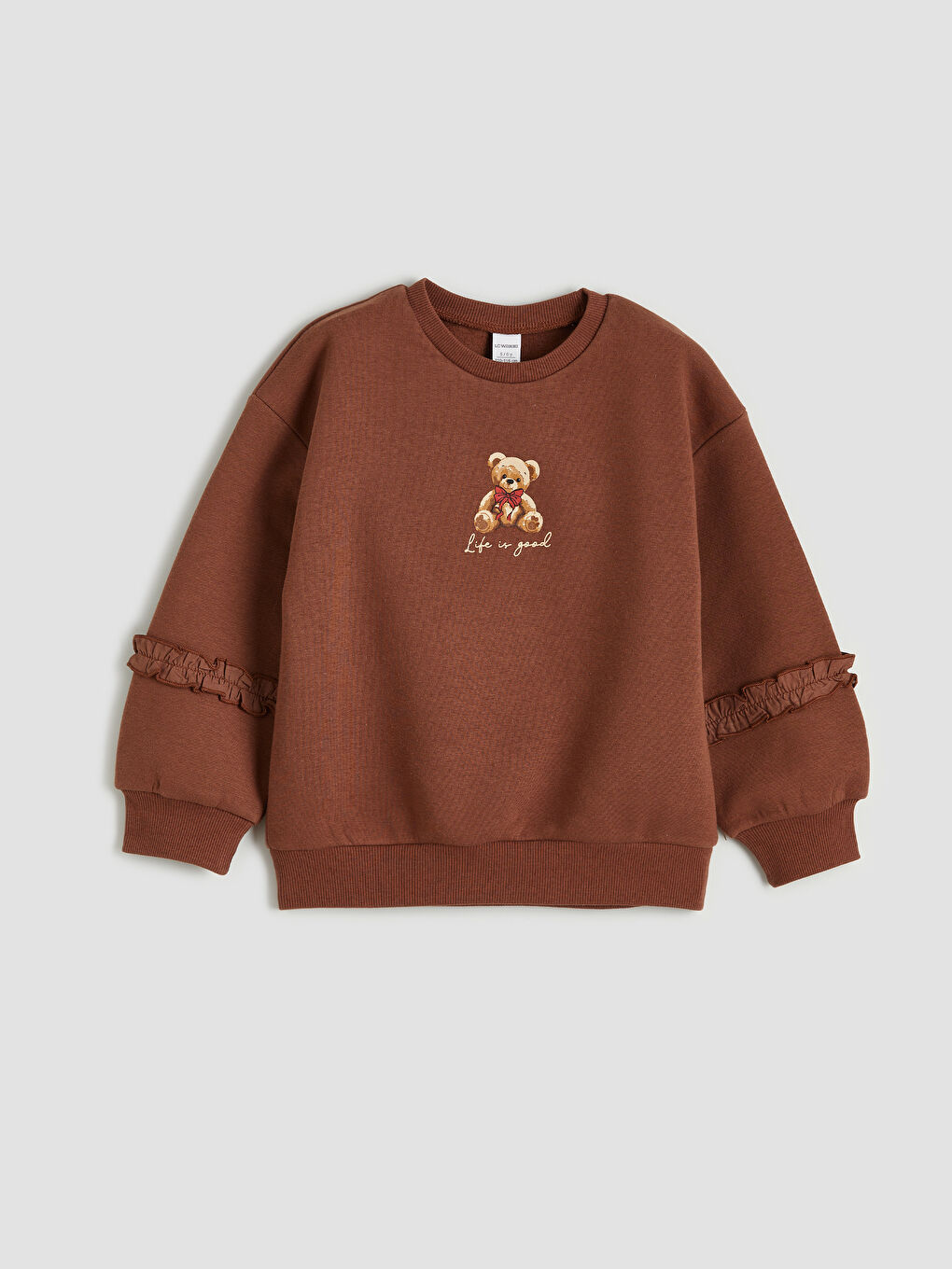 Kahverengi Baskılı Kız Çocuk Kalın Sweatshirt