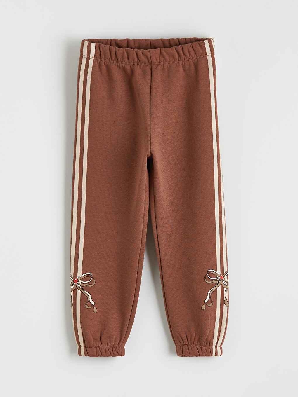 Kahverengi Fiyonk Baskılı Kız Çocuk Kalın Jogger Eşofman Altı