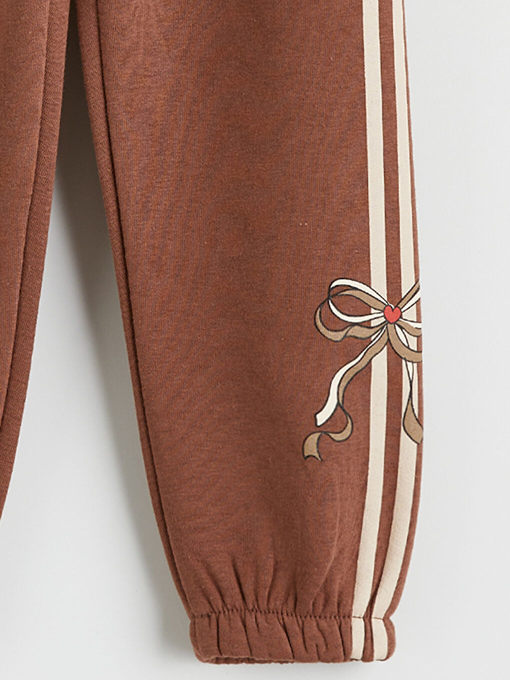 Kahverengi Fiyonk Baskılı Kız Çocuk Kalın Jogger Eşofman Altı-3