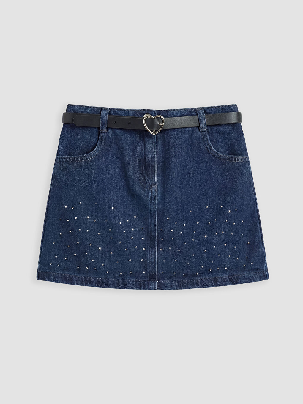 Girls' Rhinestone Embellished Denim Skirt and Belt-1