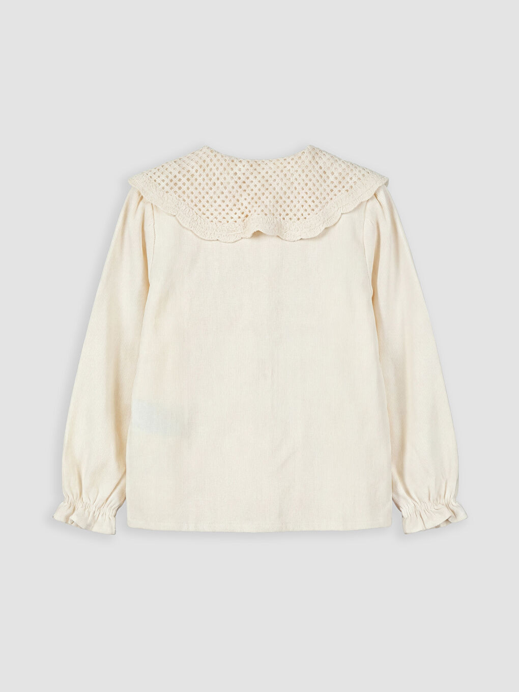 Ekru Çiçek Nakışlı Kız Çocuk Kadife Gömlek-1