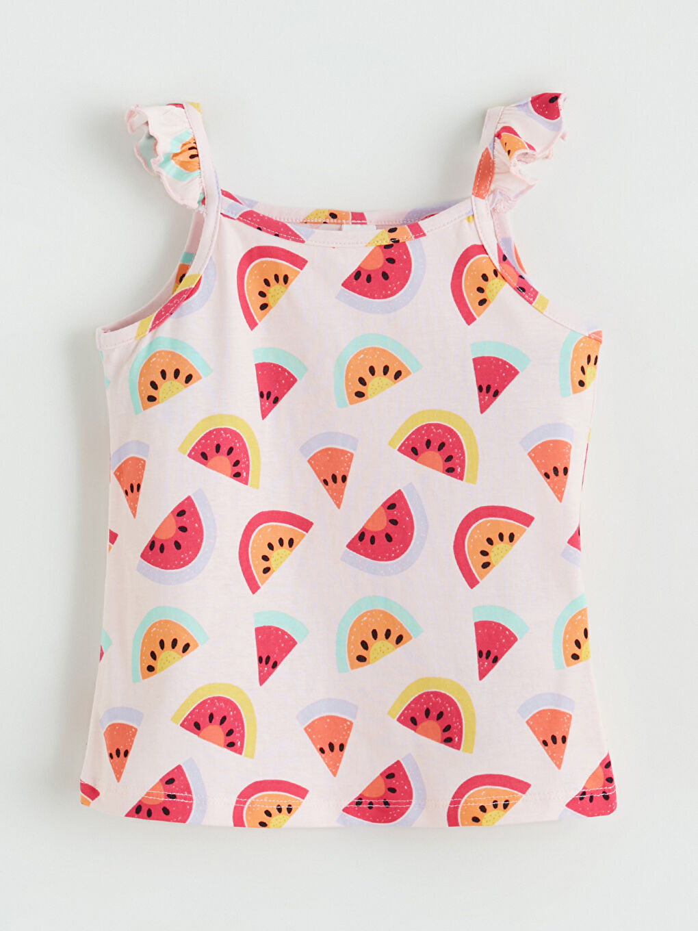 Pembe Kare Yaka Baskılı Kız Çocuk Atlet 2'li-1