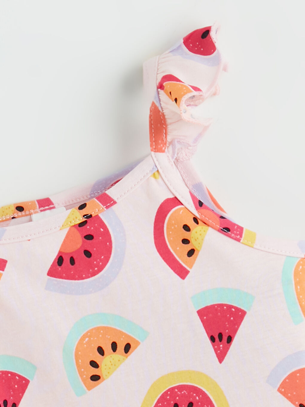 Pembe Kare Yaka Baskılı Kız Çocuk Atlet 2'li-2