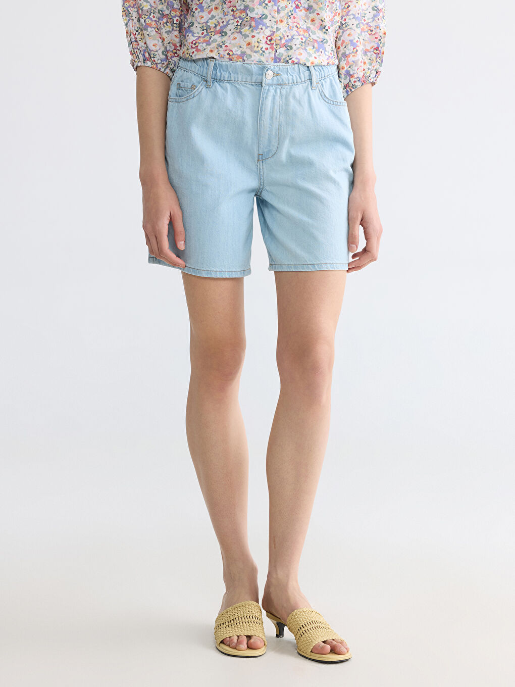 Elastic Waist Women's Jean Shorts-1
