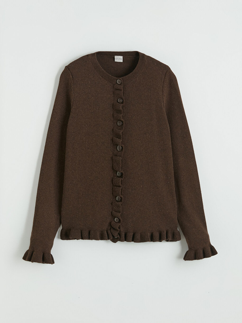 Kahverengi Bisiklet Yaka Kız Çocuk Triko Hırka