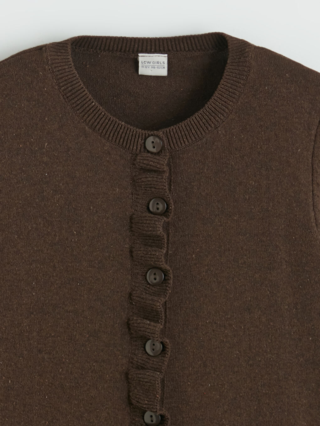 Kahverengi Bisiklet Yaka Kız Çocuk Triko Hırka-1