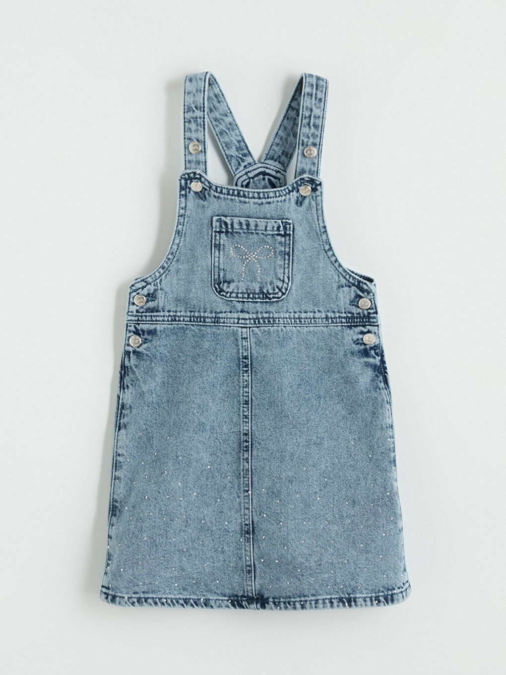 İndigo Kare Yaka Taş İşlemeli Kız Çocuk Jean Salopet