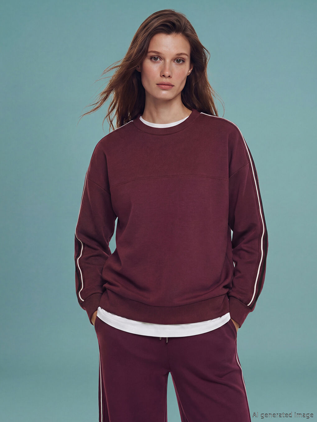 Mürdüm Bisiklet Yaka Oversize Kadın Sweatshirt Tunik