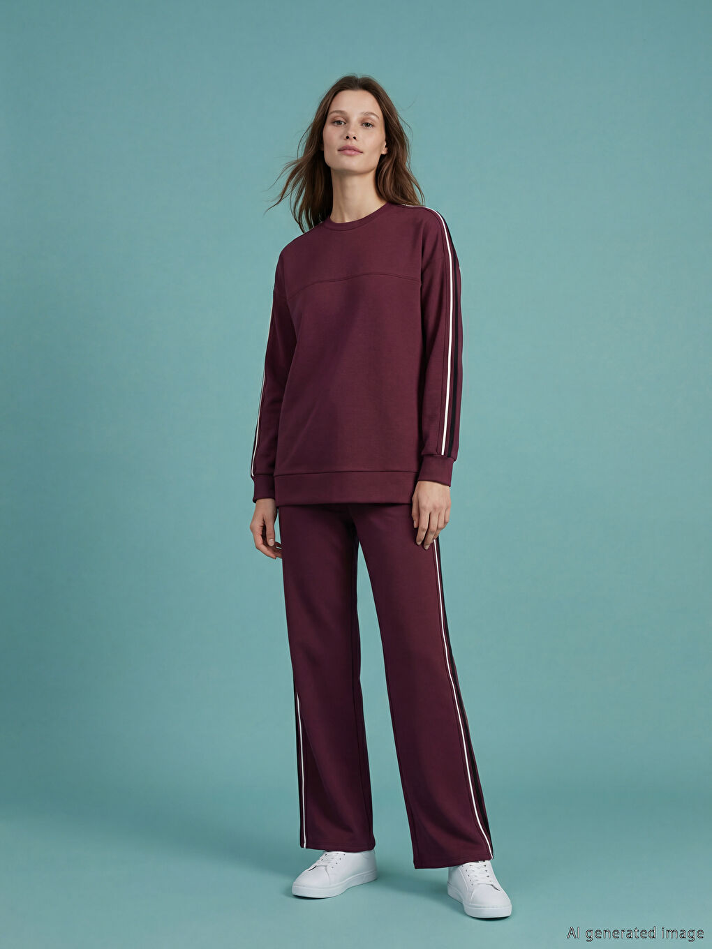 Mürdüm Bisiklet Yaka Oversize Kadın Sweatshirt Tunik-1