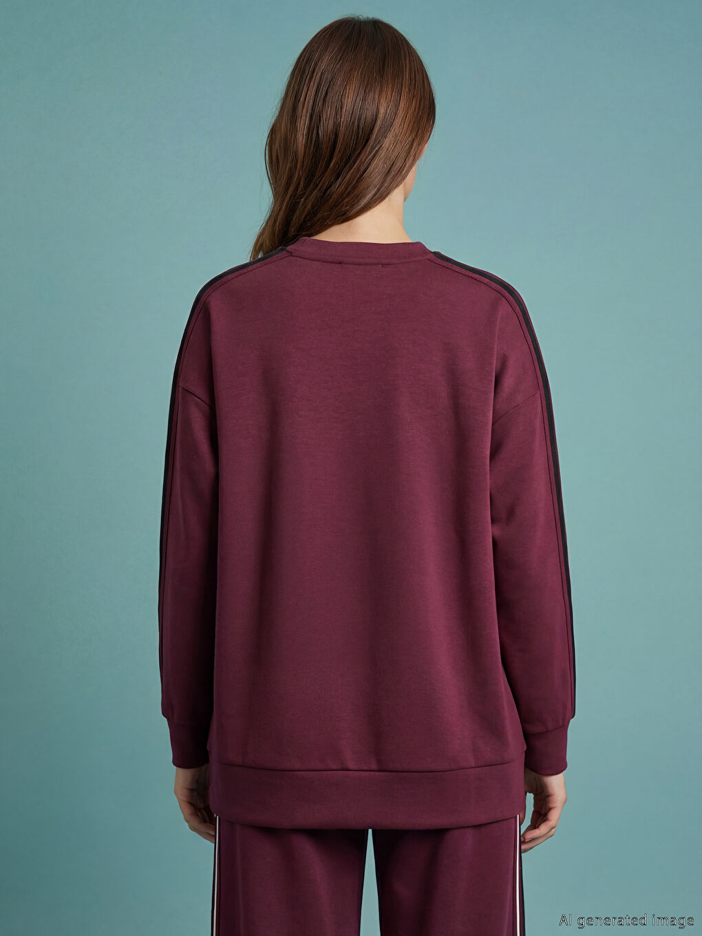 Mürdüm Bisiklet Yaka Oversize Kadın Sweatshirt Tunik-3