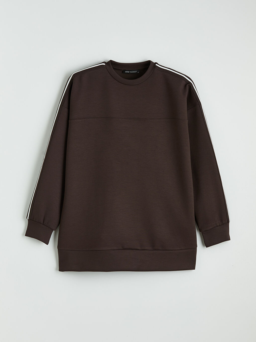 Kahverengi Bisiklet Yaka Oversize Kadın Sweatshirt Tunik