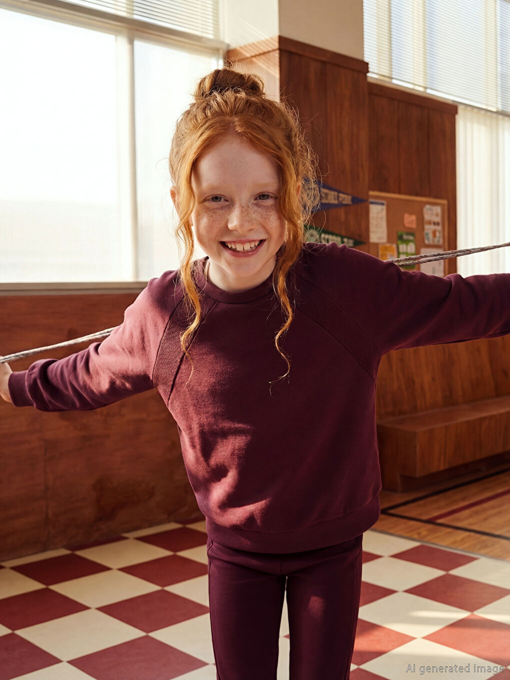 Mürdüm Bisiklet Yaka Soft Touch Kız Çocuk Sweatshirt