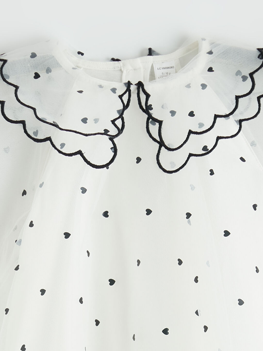 Ekru Bebe Yaka Kalp Desenli Kız Çocuk Elbise-1