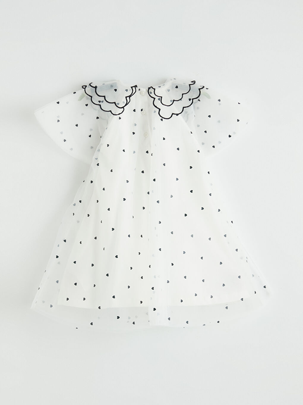 Ekru Bebe Yaka Kalp Desenli Kız Çocuk Elbise-2