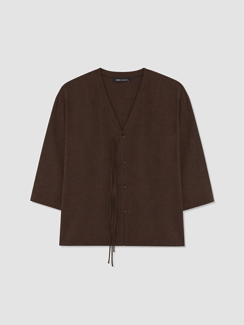 Kahverengi V Yaka Oversize Kadın Kimono