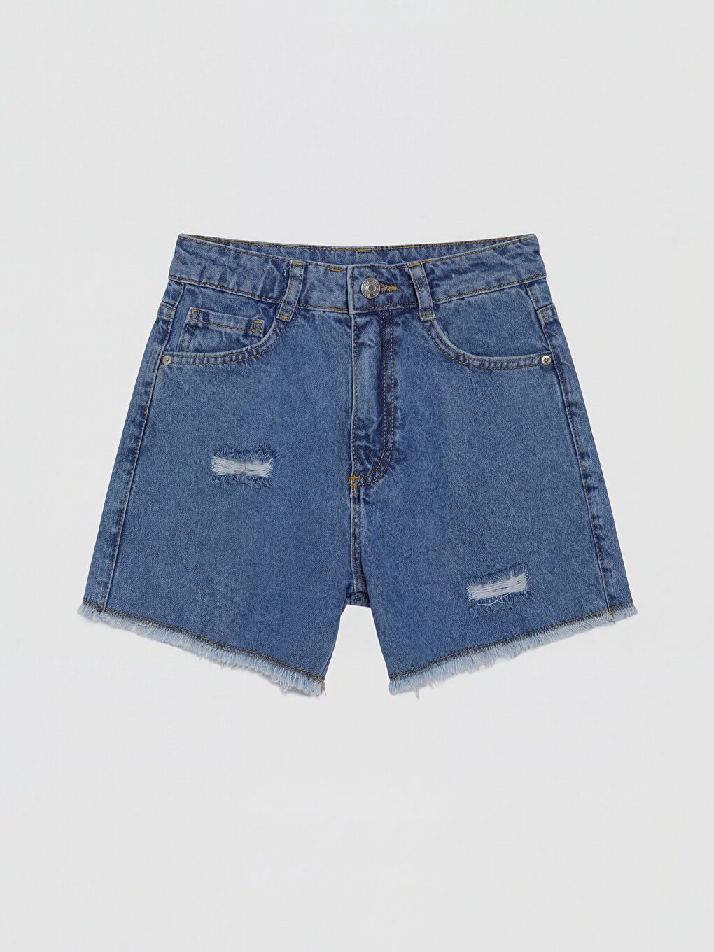 Mavi Yırtık Detaylı Kız Çocuk Jean Şort