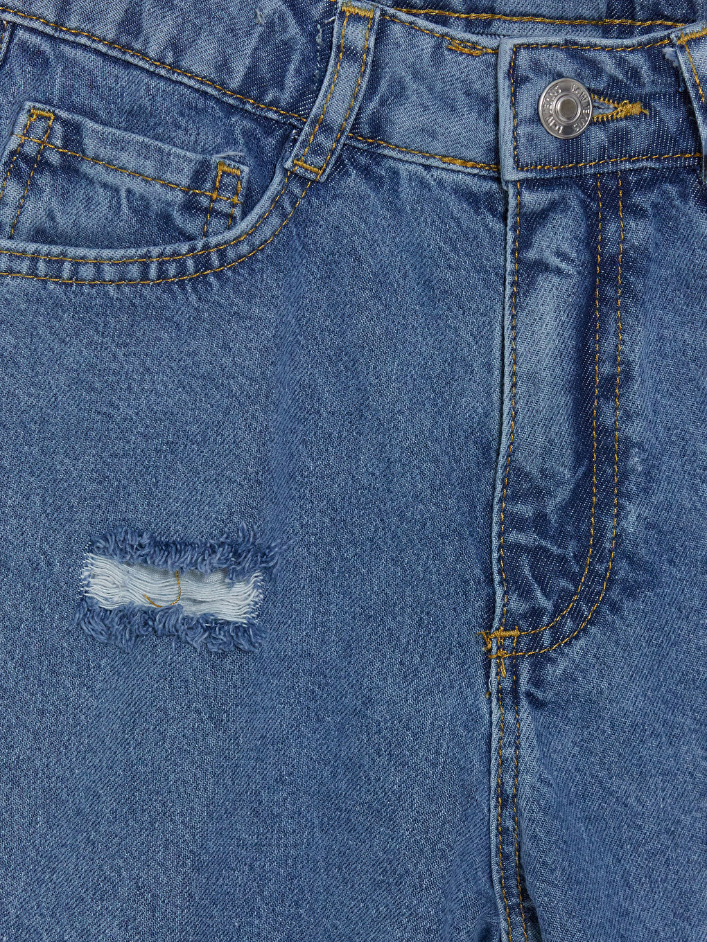 Mavi Yırtık Detaylı Kız Çocuk Jean Şort-2