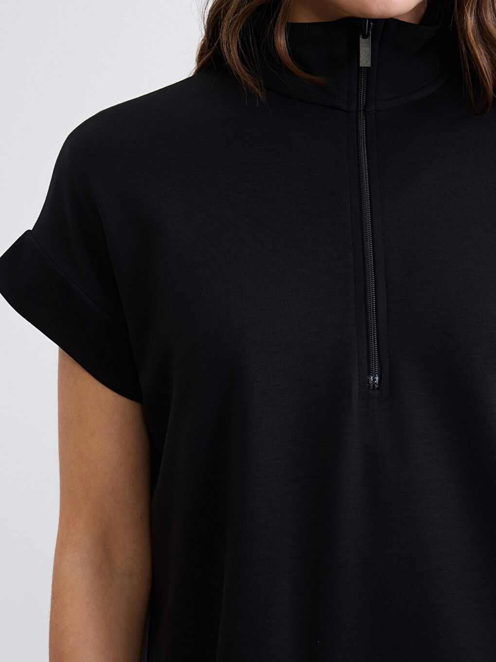 Siyah Dik Yaka Oversize Kadın Sweatshirt-2