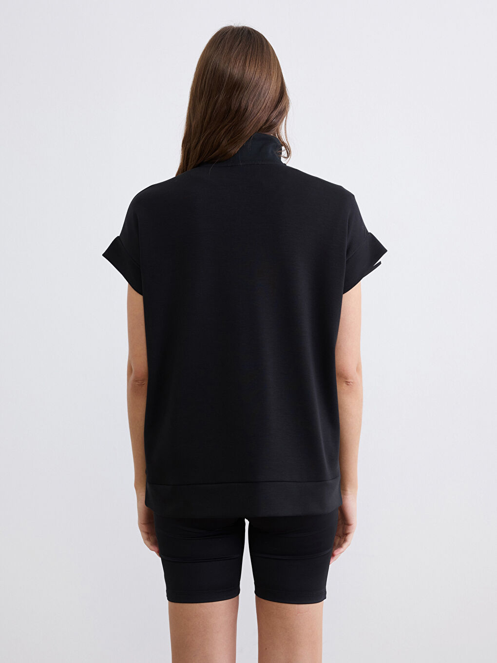 Siyah Dik Yaka Oversize Kadın Sweatshirt-3