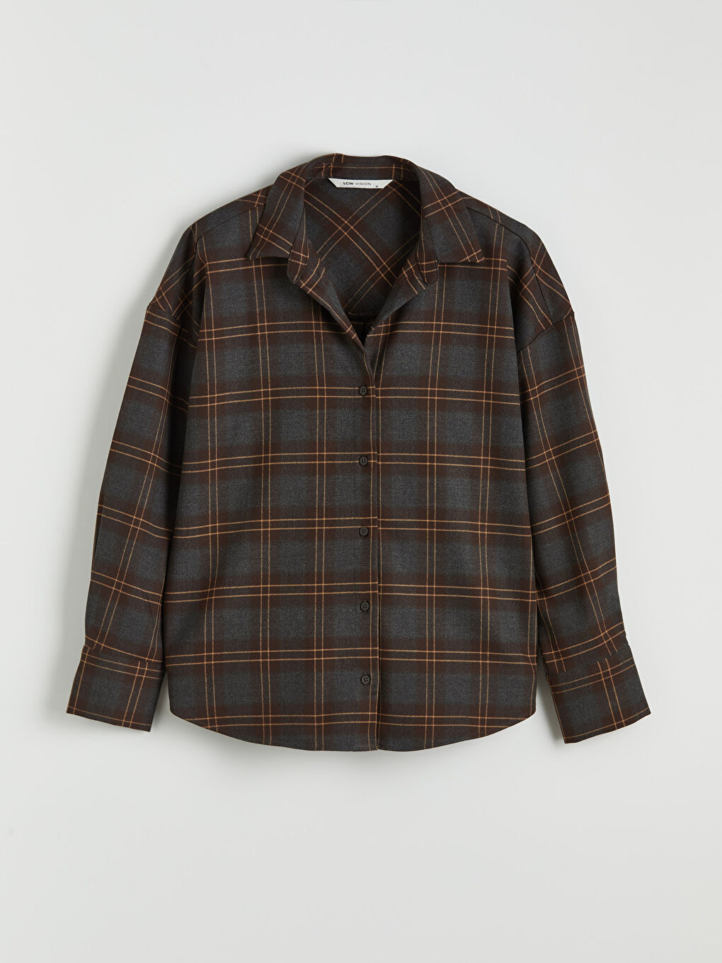 Gri Ekose Oversize Kadın Gömlek-4