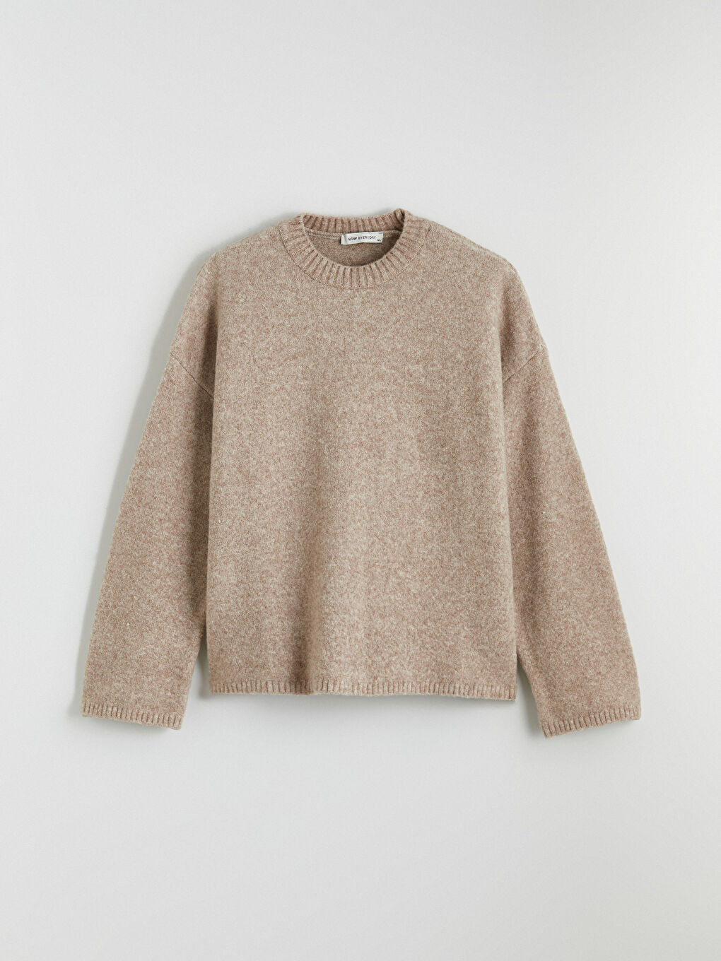 Bej Bisiklet Yaka Oversize Kadın Triko Kazak-4