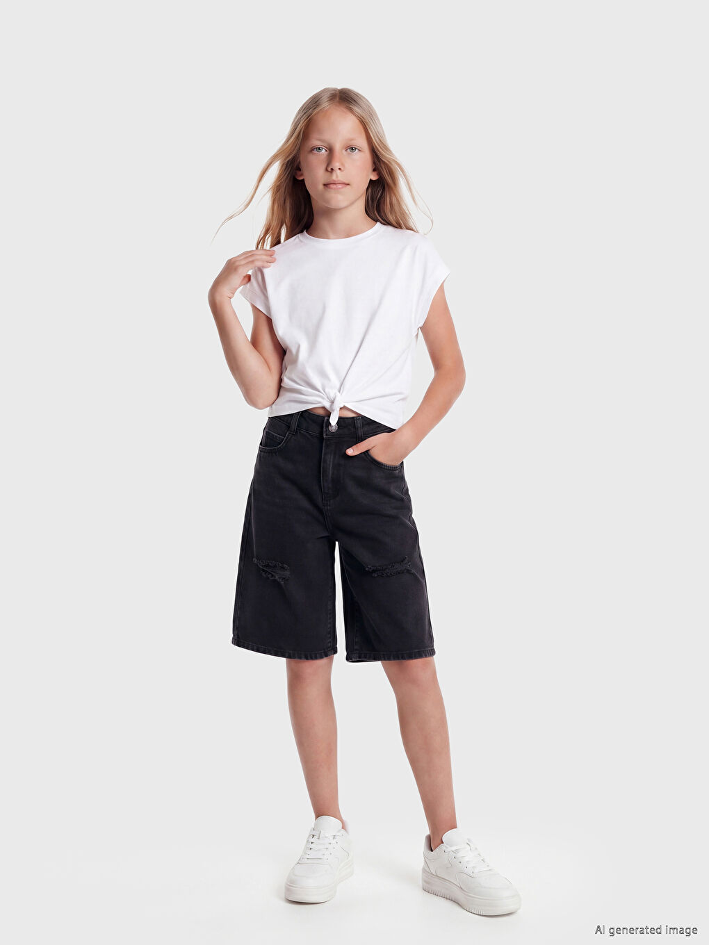 Ripped Detailed Girls' Jean Shorts