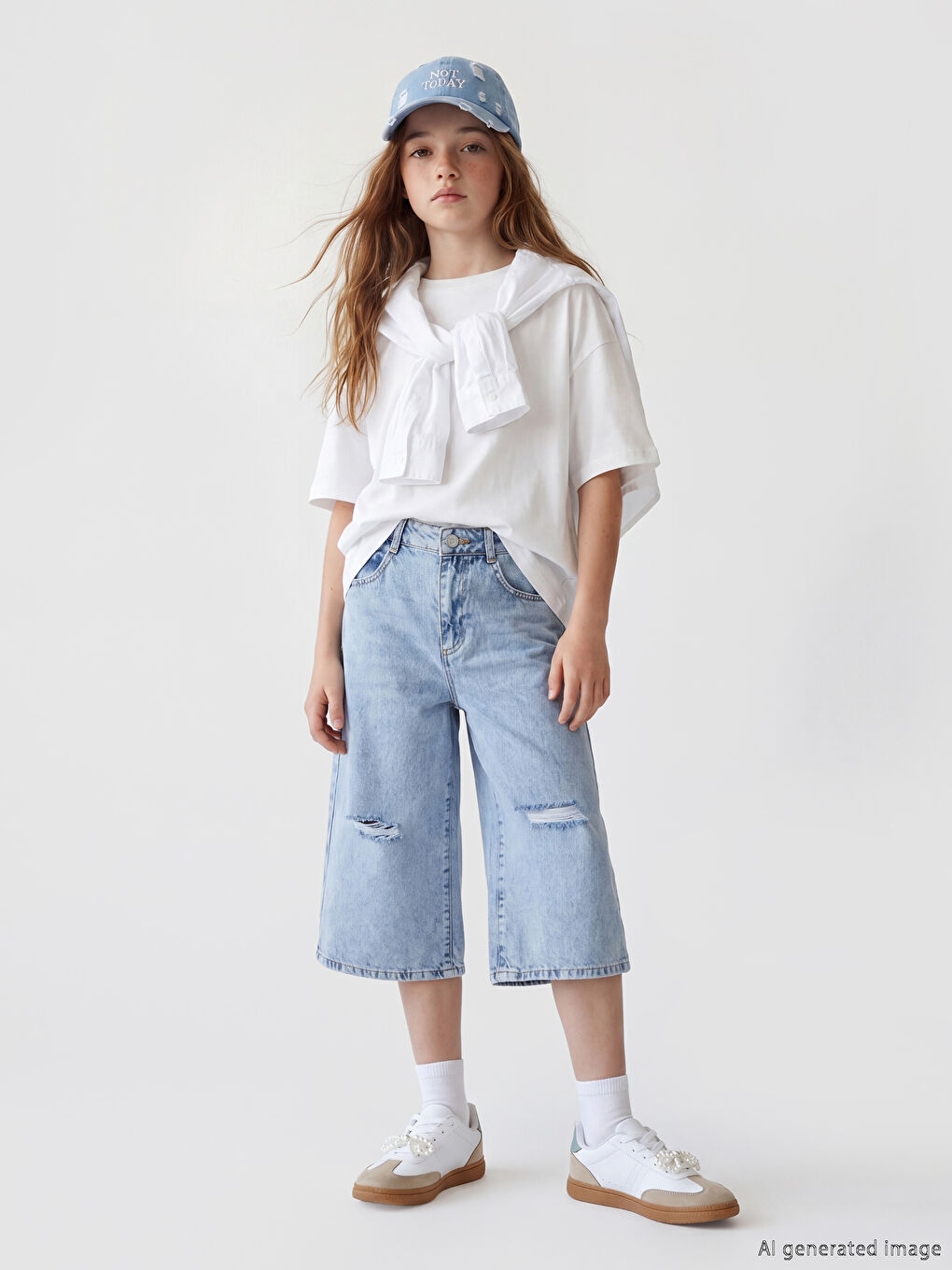 Ripped Detailed Girls' Jean Shorts