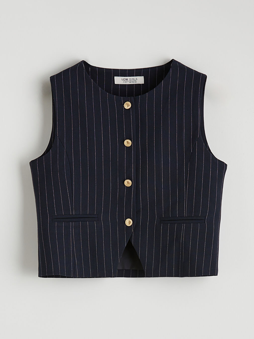 Lacivert Çizgili Kız Çocuk Klasik Yelek