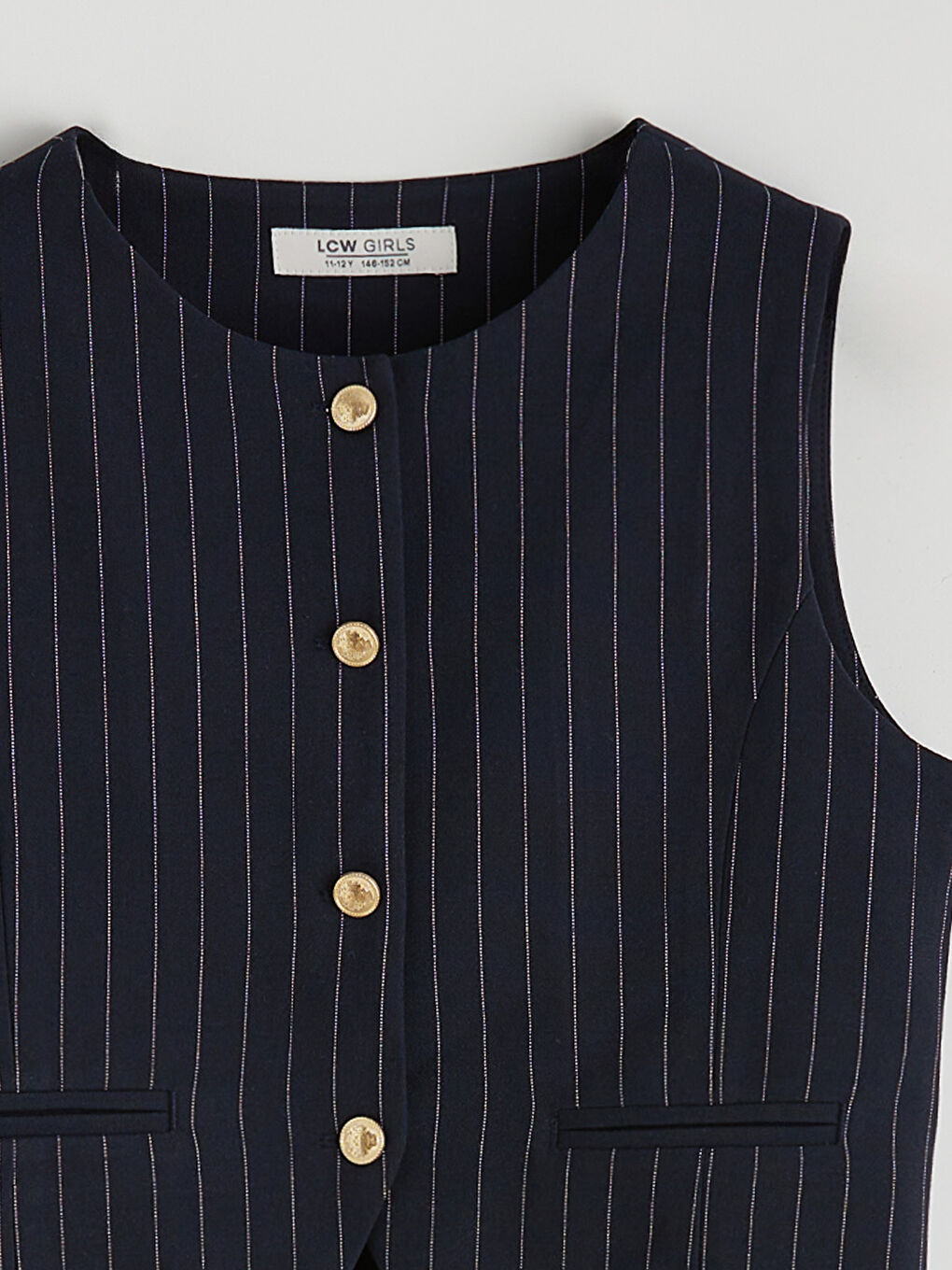 Lacivert Çizgili Kız Çocuk Klasik Yelek-2
