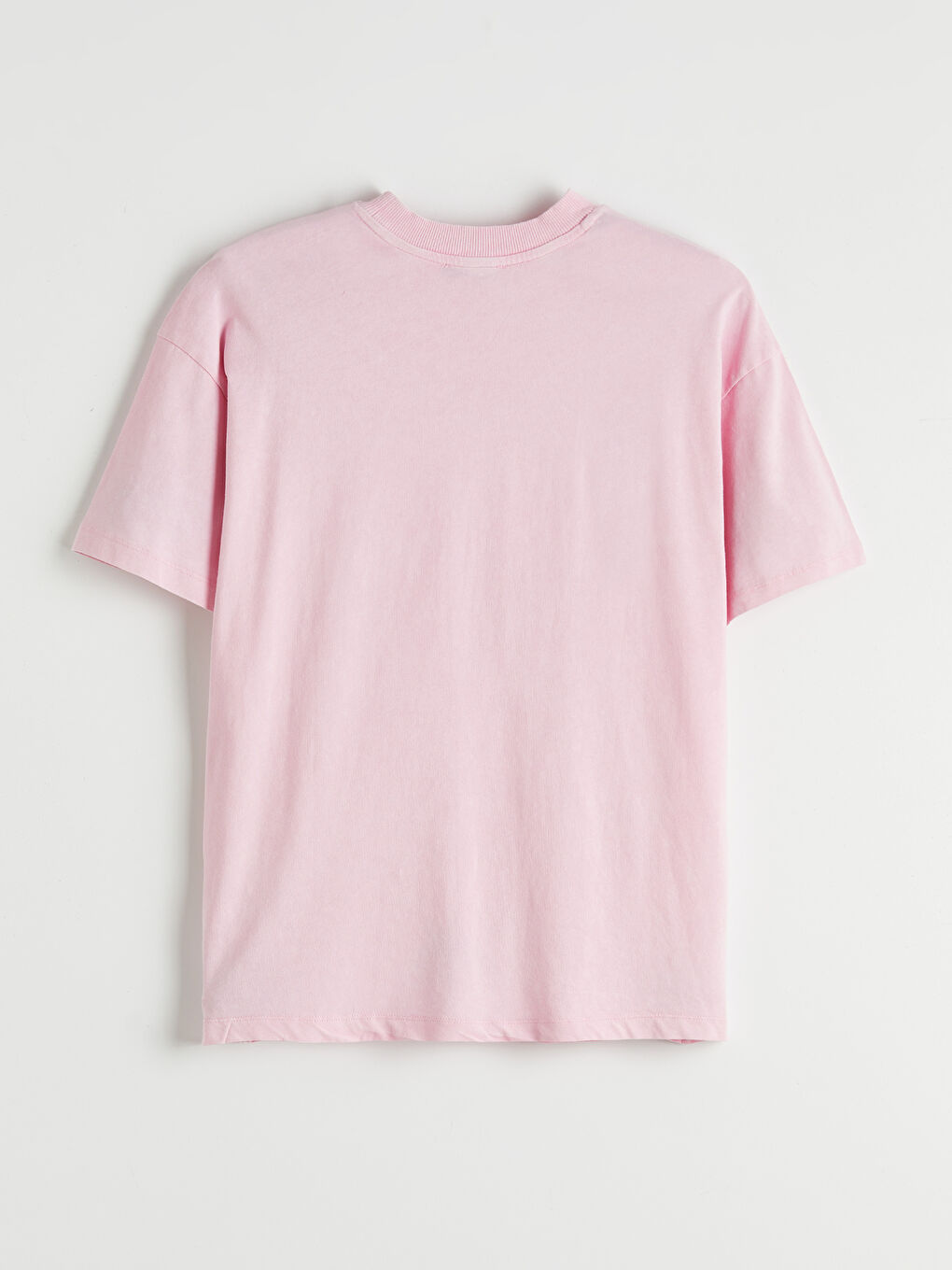 Pembe Bisiklet Yaka Baskılı Kadın Tişört-5