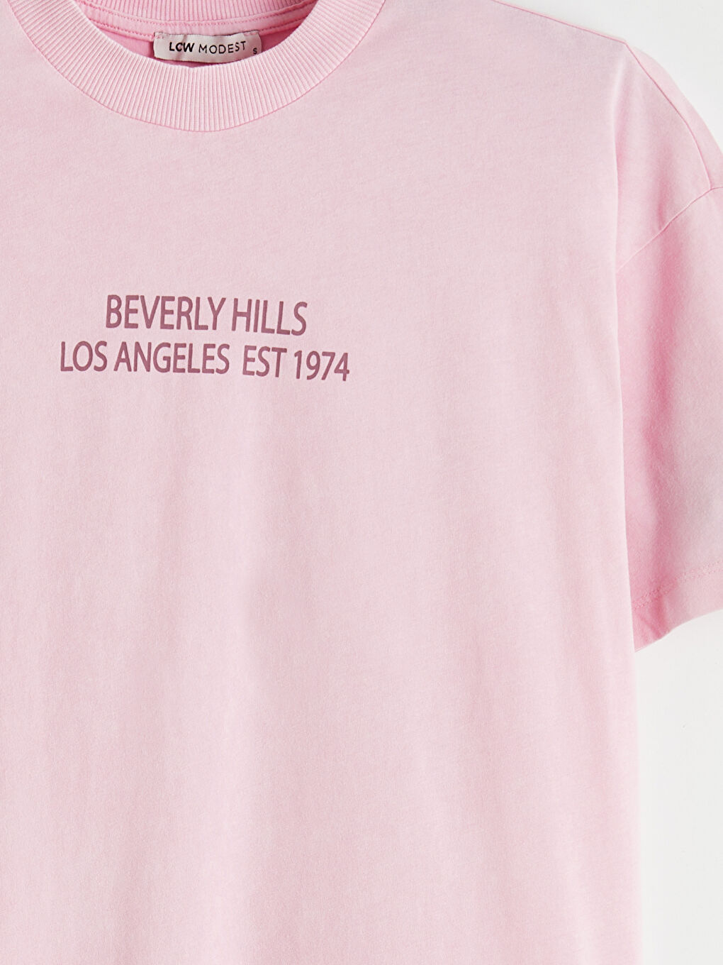 Pembe Bisiklet Yaka Baskılı Kadın Tişört-6