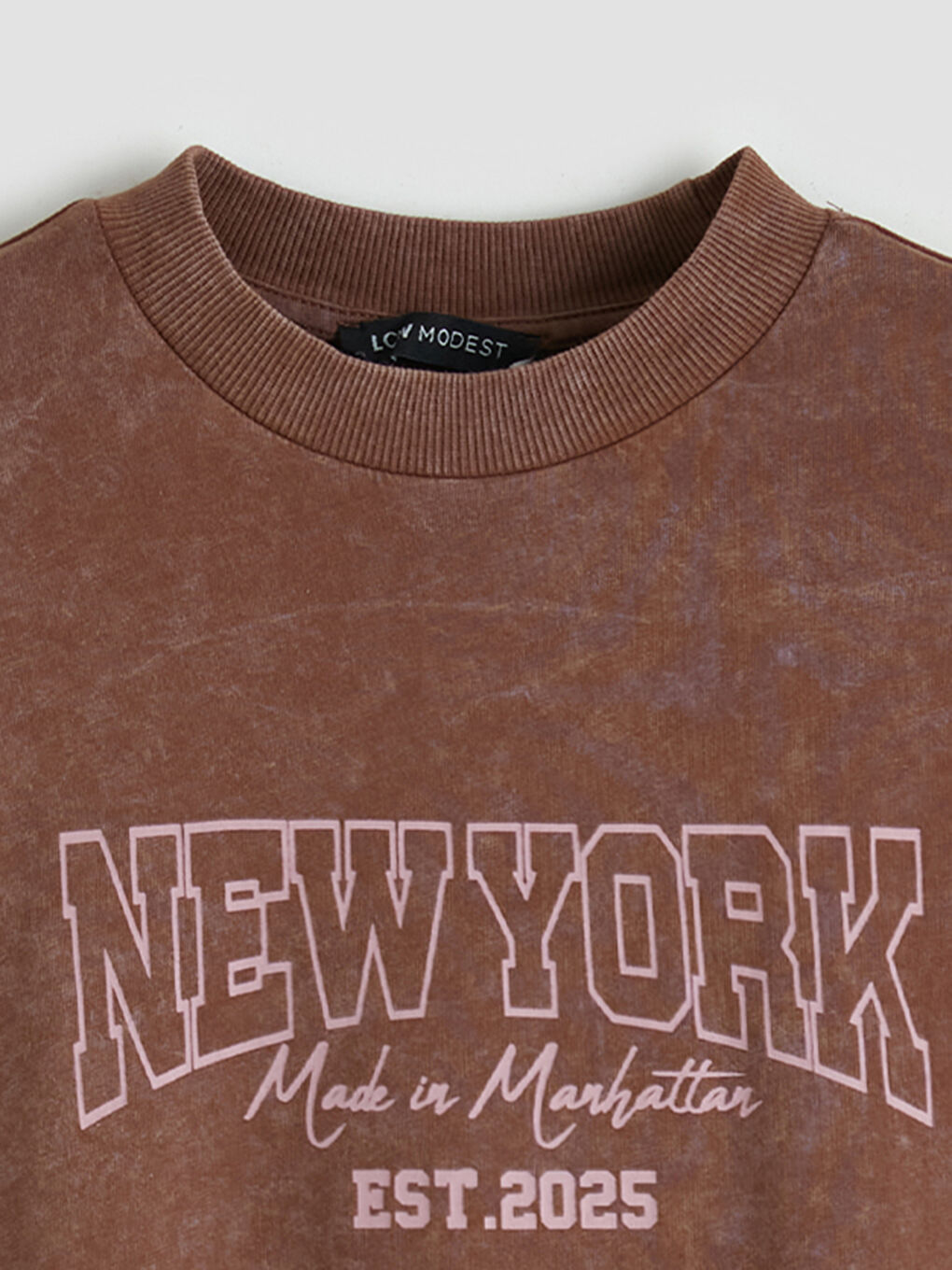 Kahverengi Bisiklet Yaka New York Baskılı Kadın Tişört-2