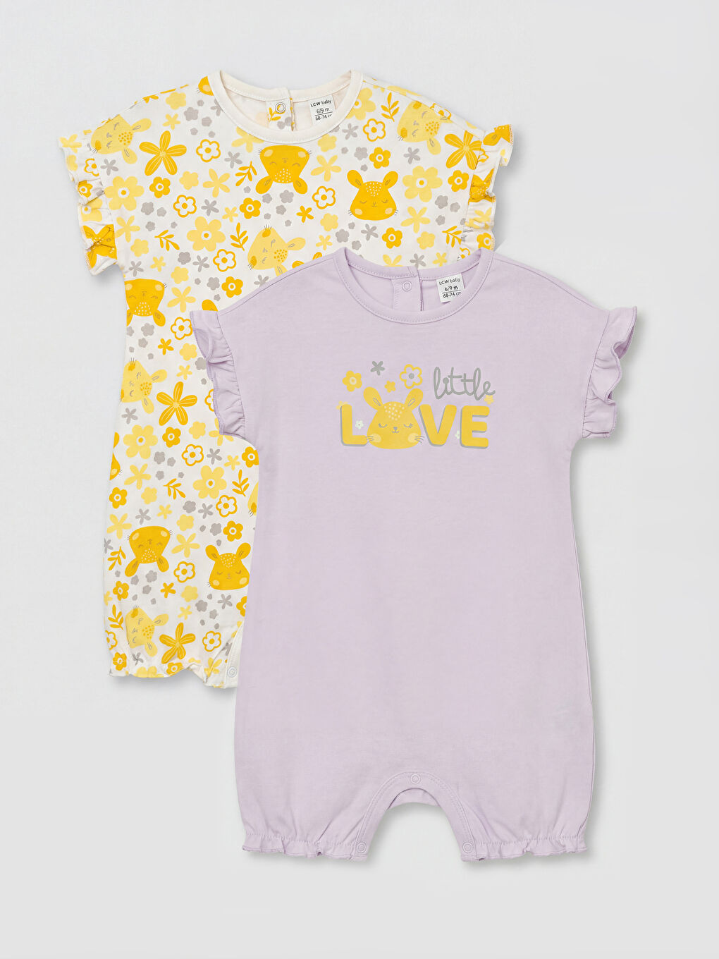 Crew Neck Printed Baby Girls' Jumpsuit 2 Pack